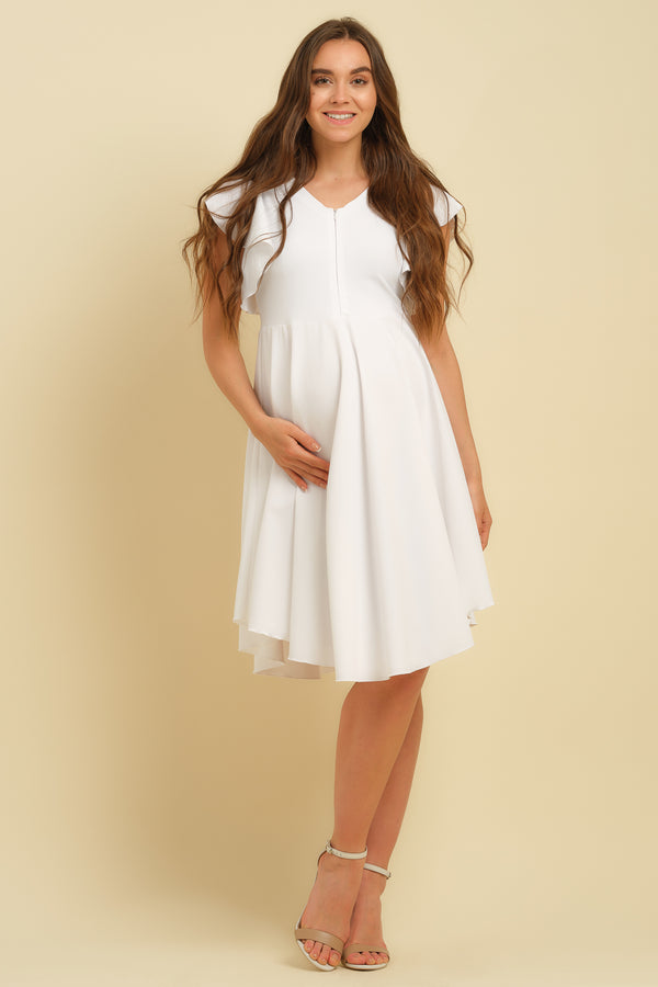 Бяла ефирна рокля за бременни и кърмещи