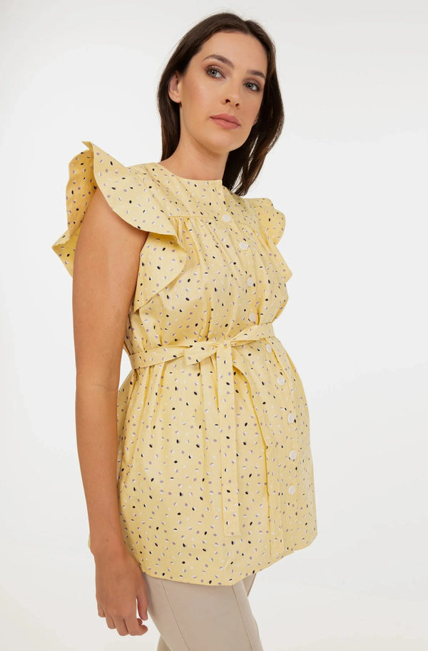 Памучна блуза за бременни и кърмещи с ръкави-крилца