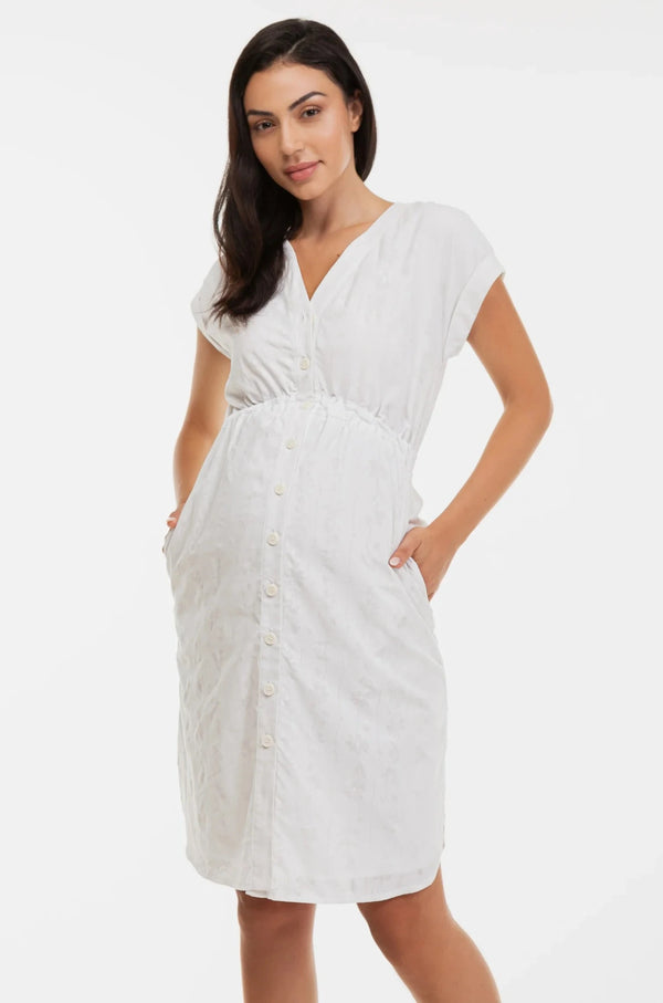 Бяла памучна рокля за бременни и кърмещи