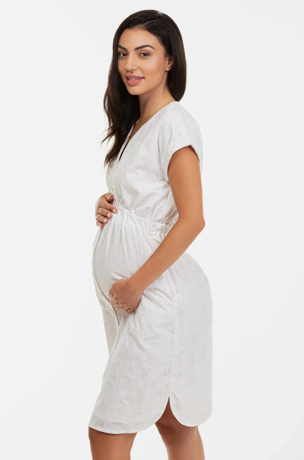 Бяла памучна рокля за бременни и кърмещи
