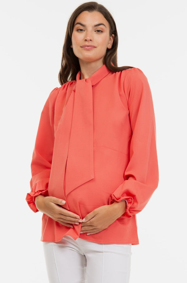 Риза за бременни и кърмещи с яка с връзки