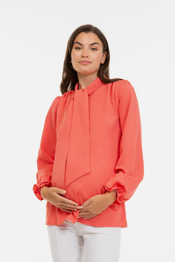 Риза за бременни и кърмещи с яка с връзки