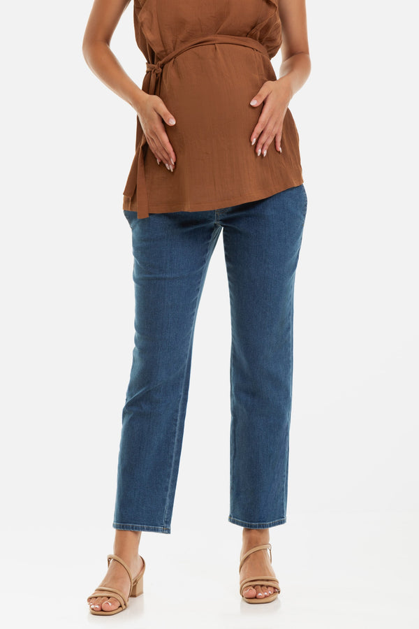 Еластични сини дънки за бременни