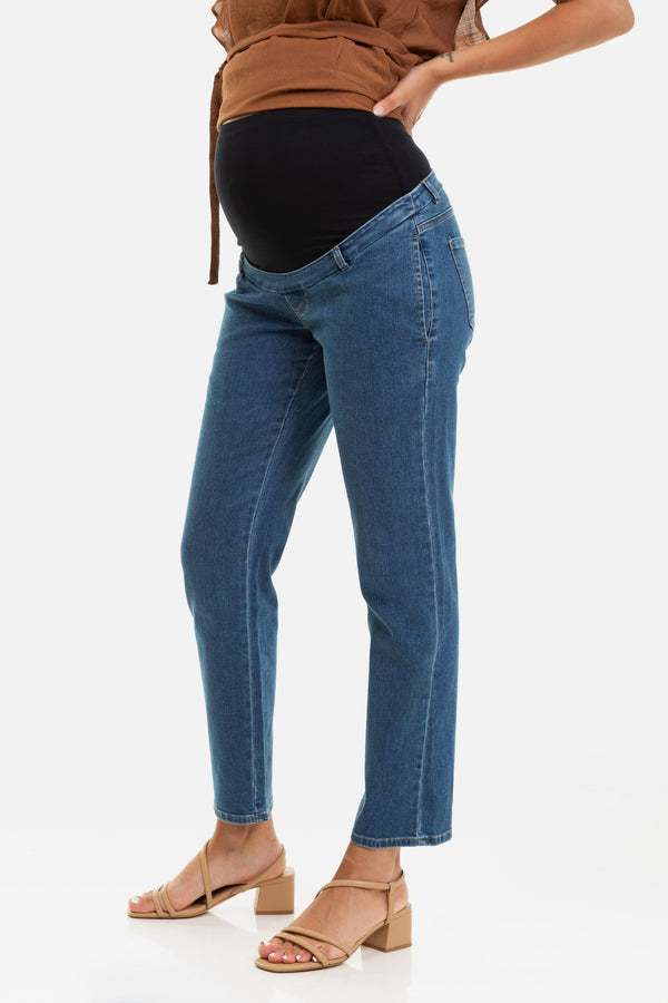 Еластични сини дънки за бременни