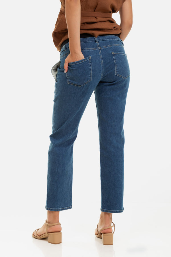 Еластични сини дънки за бременни