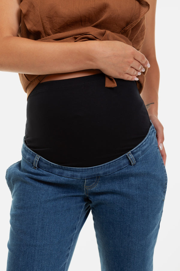 Еластични сини дънки за бременни