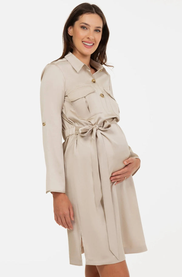 Сатенирана рокля с яка за бременни и кърмещи
