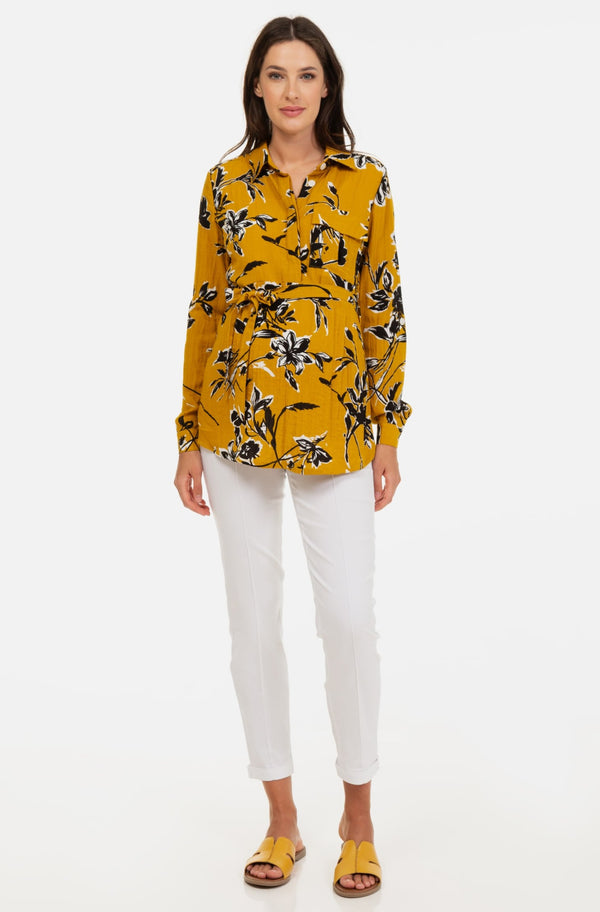 Риза за бременни и кърмещи с десен - охра