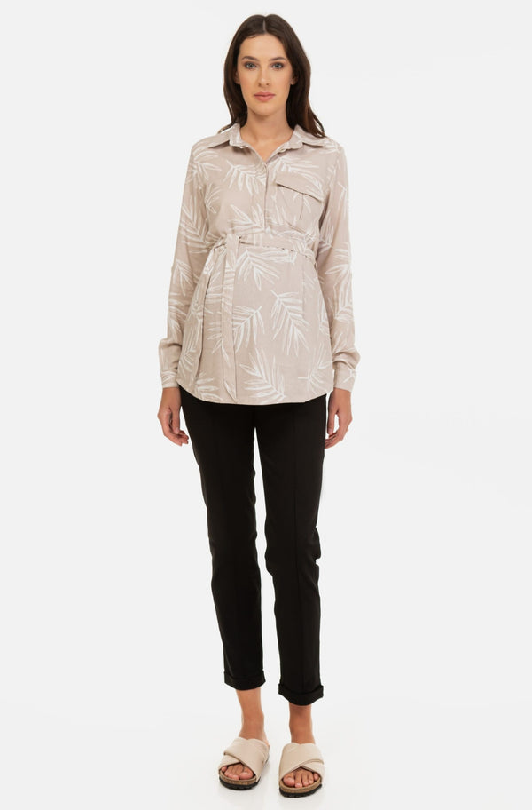 Риза за бременни и кърмещи с десен - бежова