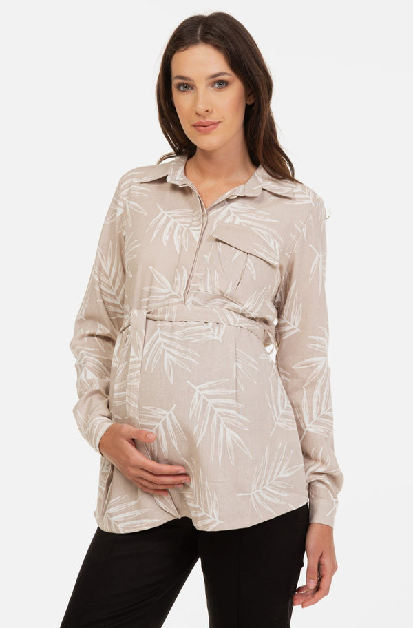 Риза за бременни и кърмещи с десен - бежова