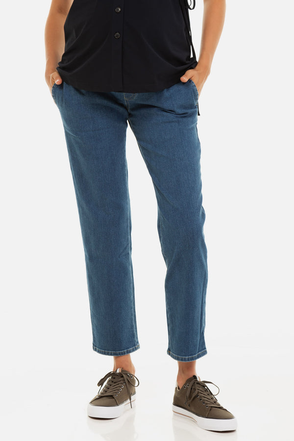 Еластични сини дънки за бременни