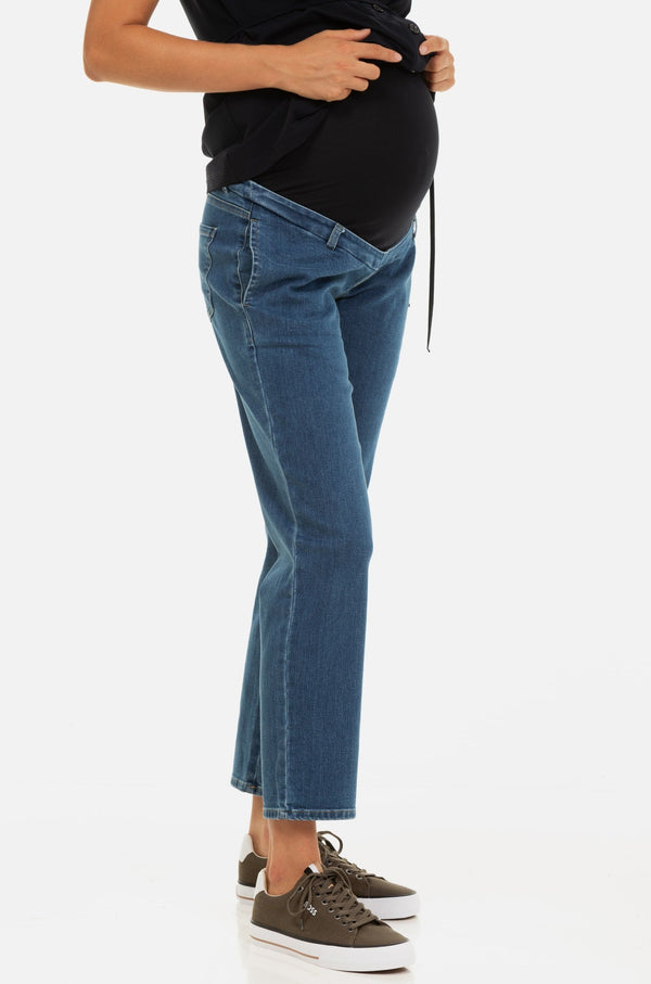 Еластични сини дънки за бременни