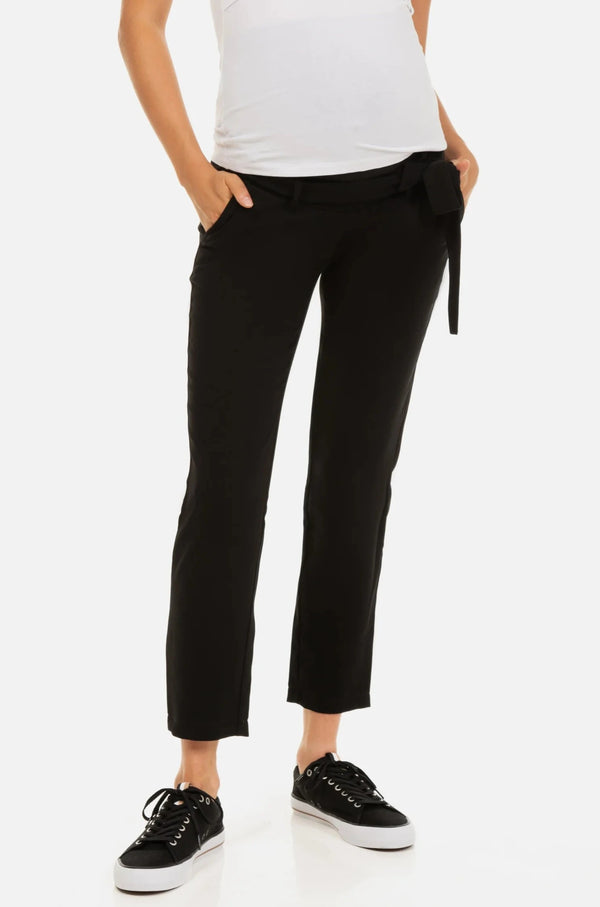 Панталон тип "paper bag" за бременни - черен