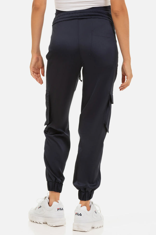 Сатенен карго панталон за бременни - тъмносин