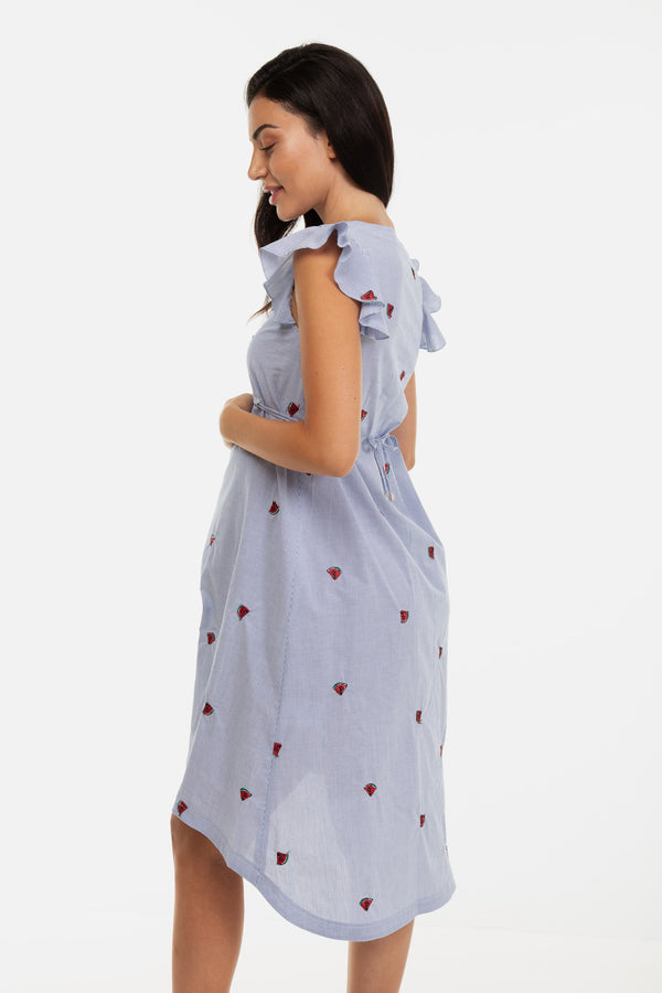 Памучна асиметрична рокля за бременни и кърмещи