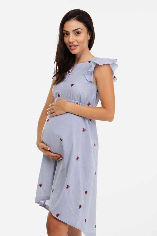 Памучна асиметрична рокля за бременни и кърмещи
