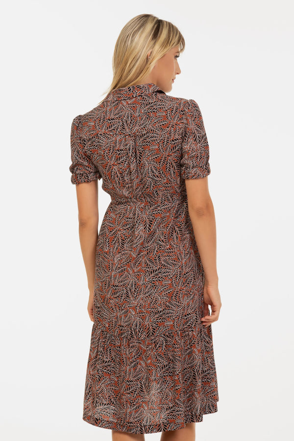 Рокля за бременни и кърмещи с яка с волани - кафява