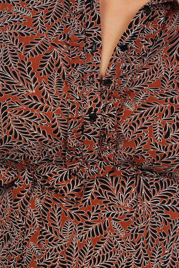 Рокля за бременни и кърмещи с яка с волани - кафява