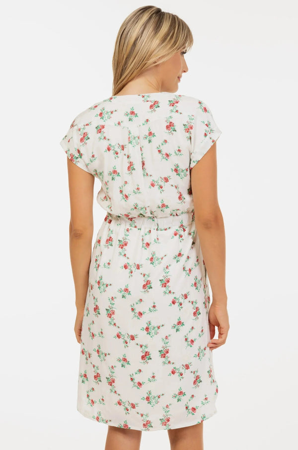 Памучна рокля за бременни и кърмачки с бродерия - червени цветя