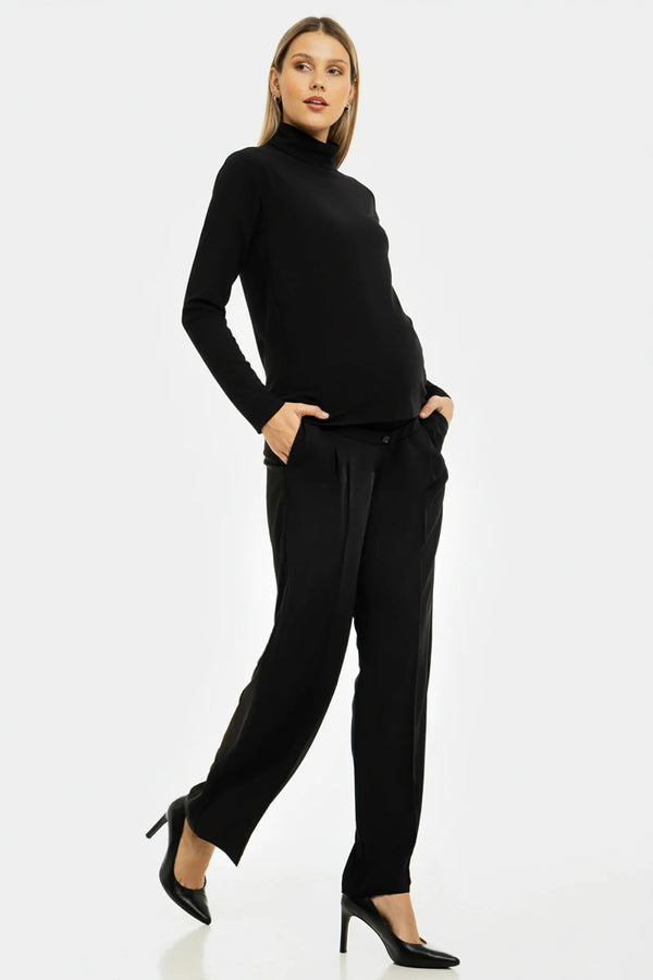 Разкроен черен панталон с плохи за бременни