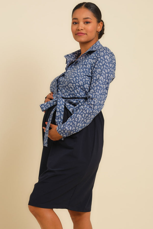 Рокля за бременни и кърмещи с дънкова горна част