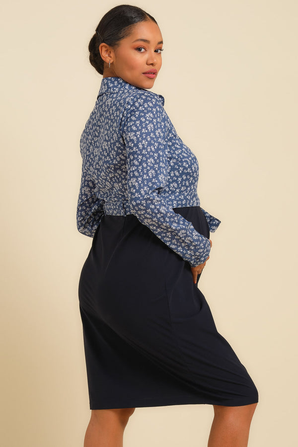 Рокля за бременни и кърмещи с дънкова горна част