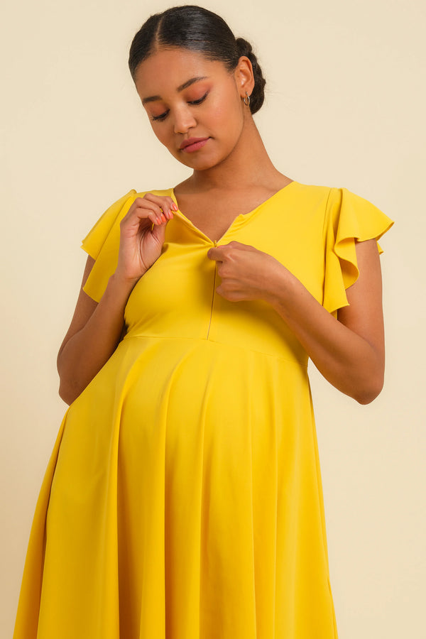 Жълта ефирна рокля за бременни и кърмещи