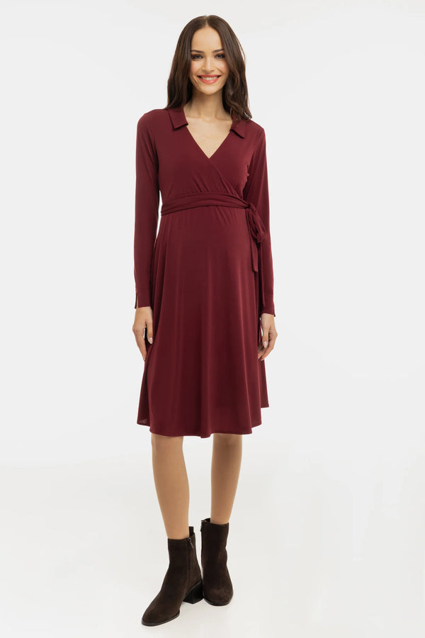 Ефирна рокля за бременни и кърмачки с прехвърляне - бордо