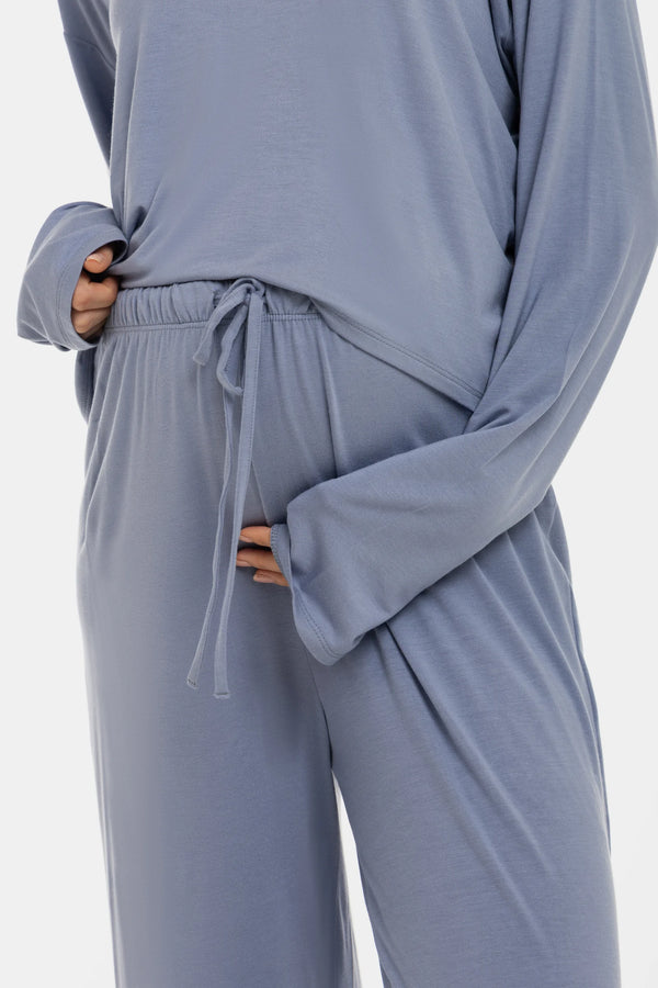 Мек разкроен панталон за бременни от модал - пастелносин