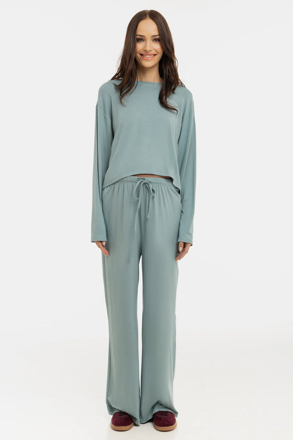 Мек кроп топ с дълъг ръкав за бременни от модал - салвия