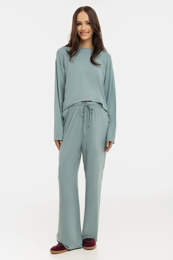 Мек кроп топ с дълъг ръкав за бременни от модал - салвия