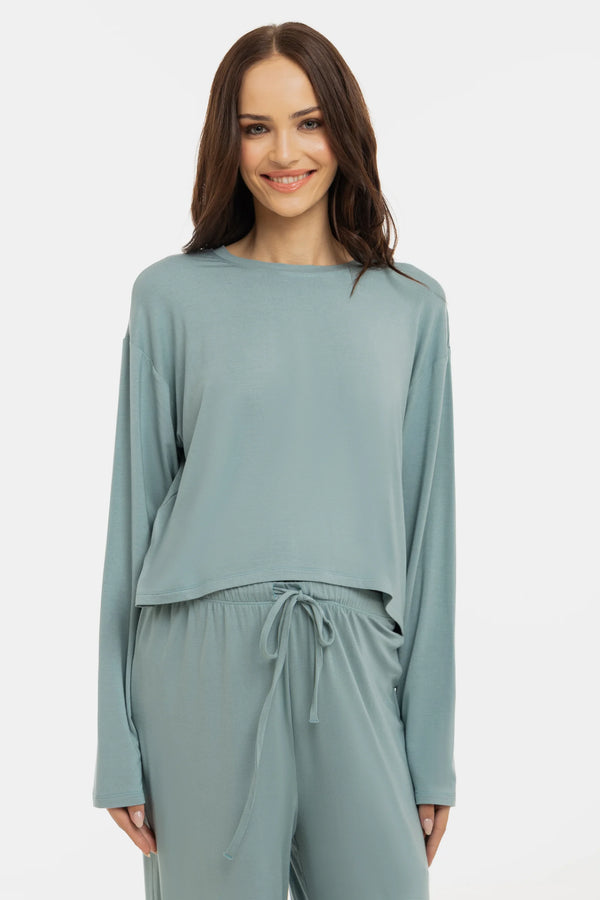 Мек кроп топ с дълъг ръкав за бременни от модал - салвия