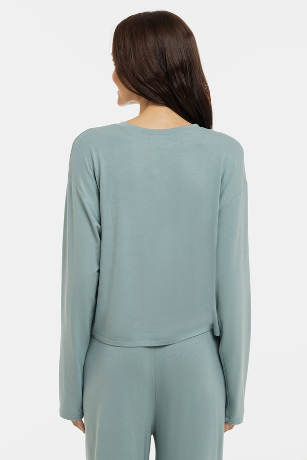 Мек кроп топ с дълъг ръкав за бременни от модал - салвия