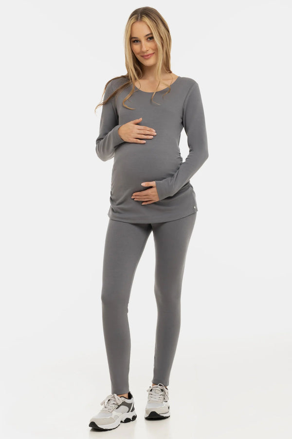 Памучна блуза с набори за бременни - сива