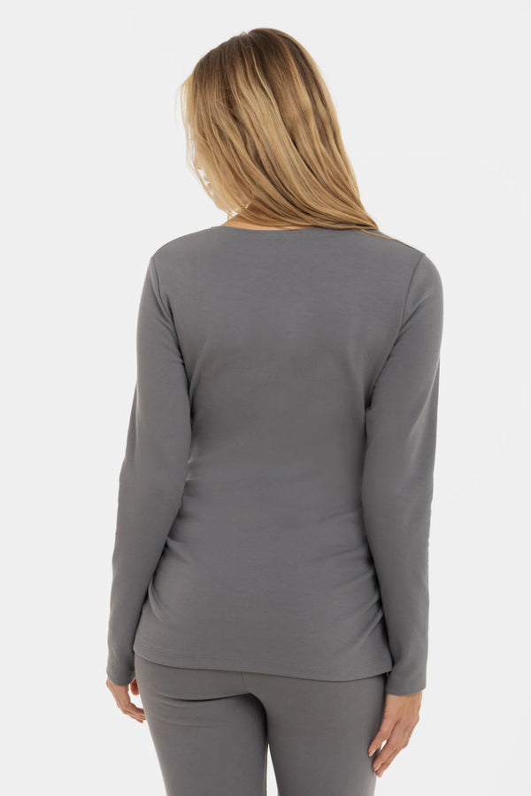 Памучна блуза с набори за бременни - сива