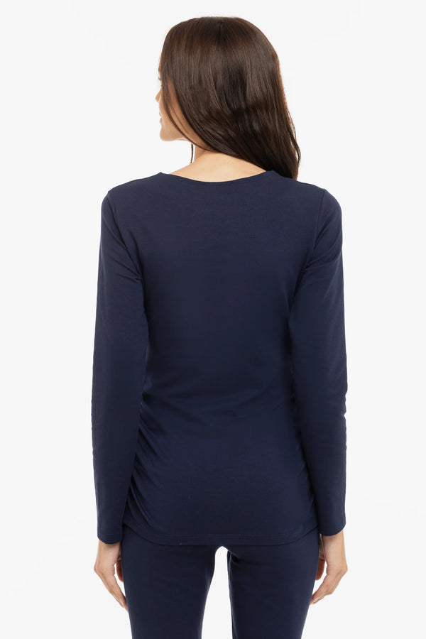 Памучна блуза с набори за бременни - тъмносиня