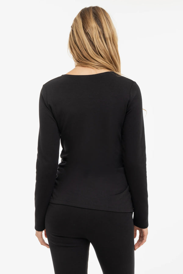 Памучна блуза с набори за бременни - черна