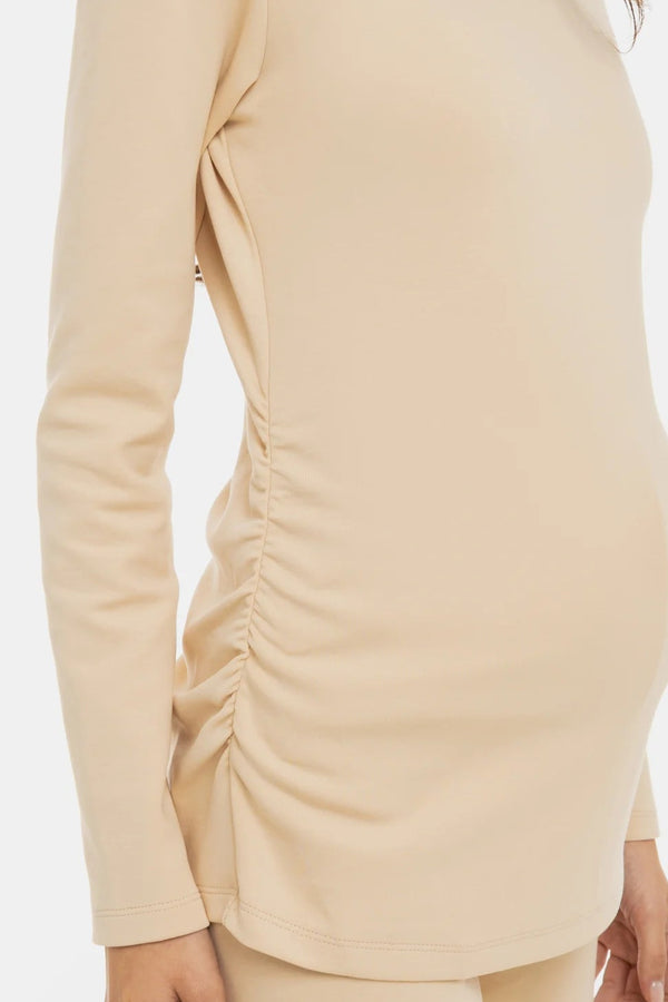 Памучна блуза с набори за бременни - бежова