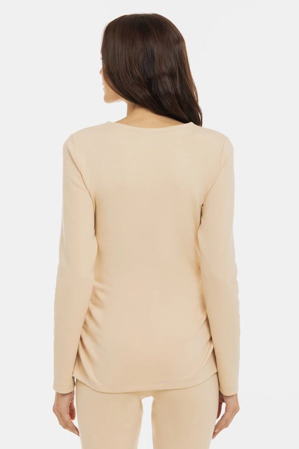 Памучна блуза с набори за бременни - бежова