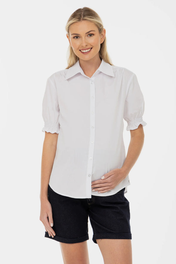 Памучна риза за бременни и кърмещи с буфан ръкави