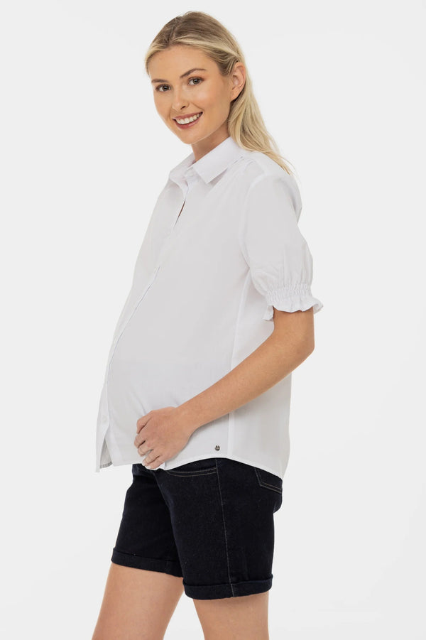 Памучна риза за бременни и кърмещи с буфан ръкави