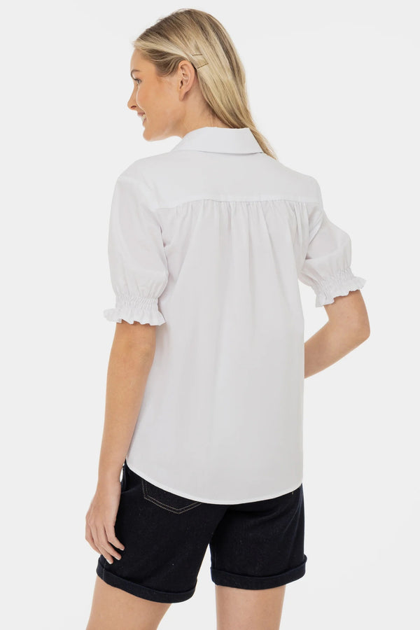 Памучна риза за бременни и кърмещи с буфан ръкави