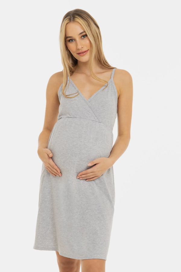 Памучна нощница за бременни и кърмещи - сива