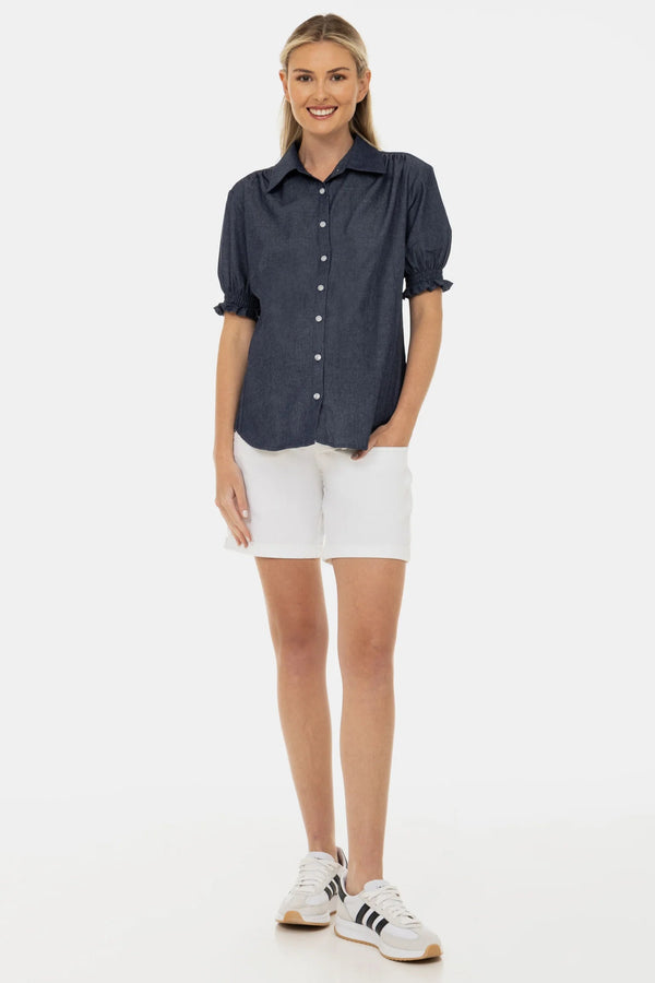 Памучни къси панталони за бременни - бели