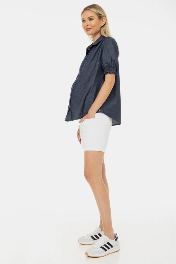 Памучни къси панталони за бременни - бели