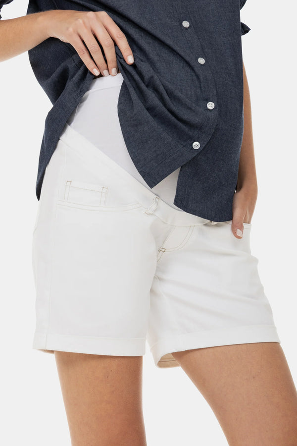 Памучни къси панталони за бременни - бели