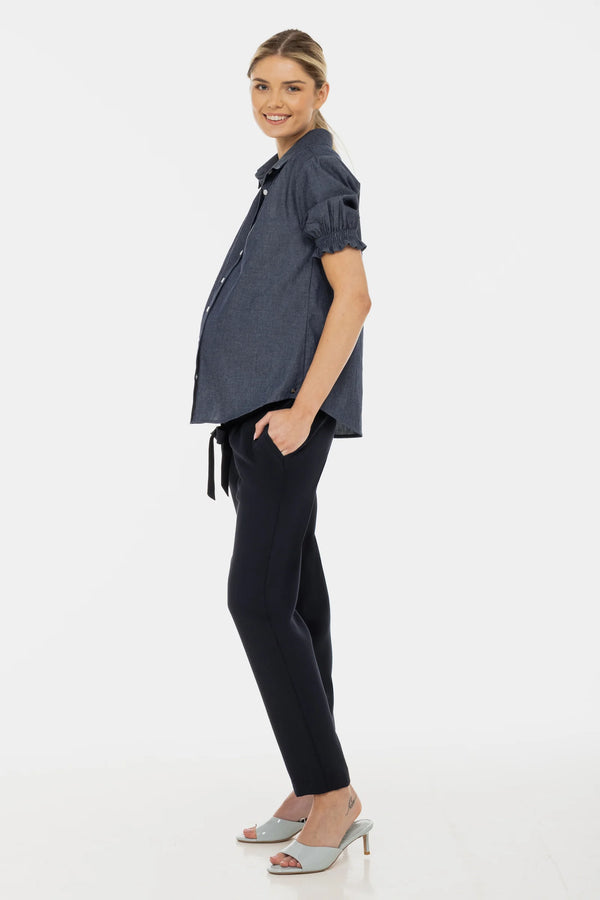 Тъмносин панталон с колан за бременни