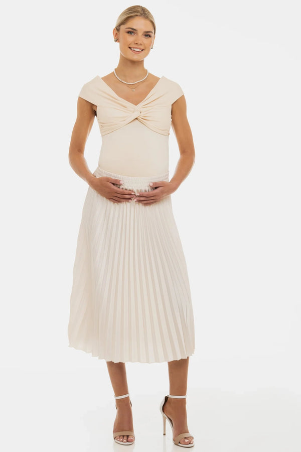 Плисирана сатенена пола за бременни - крем
