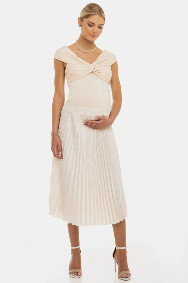 Плисирана сатенена пола за бременни - крем