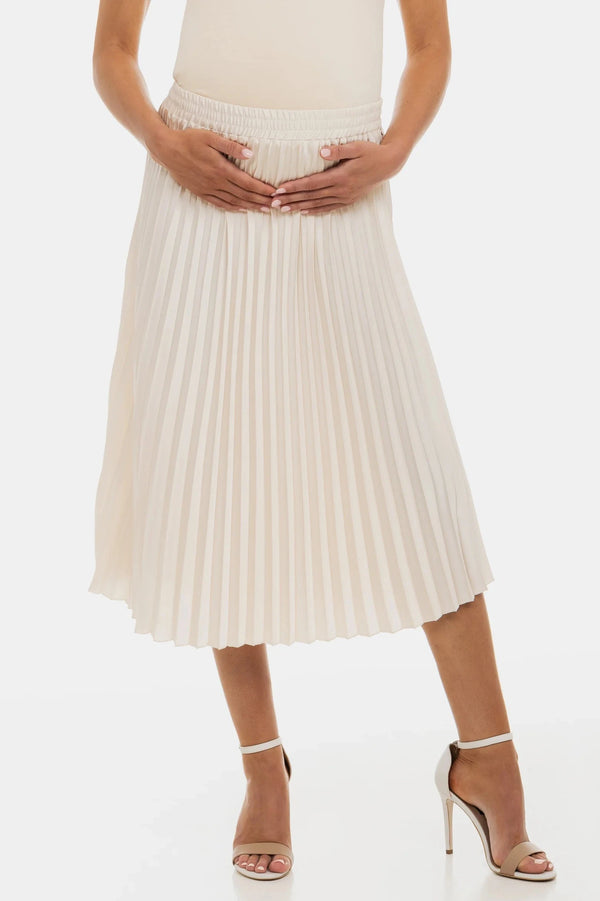 Плисирана сатенена пола за бременни - крем